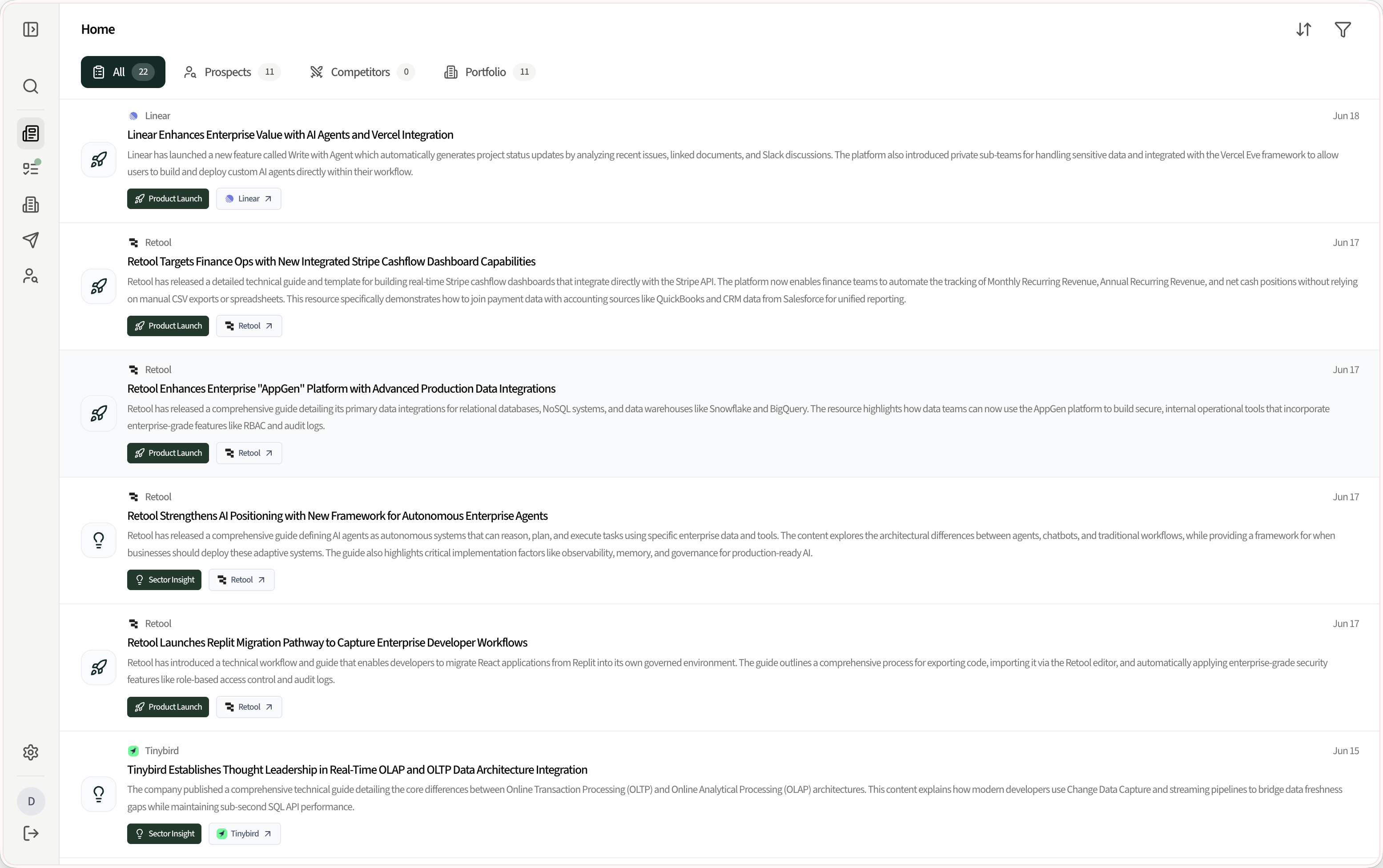 The Breaknine signal feed tracking company updates across sources